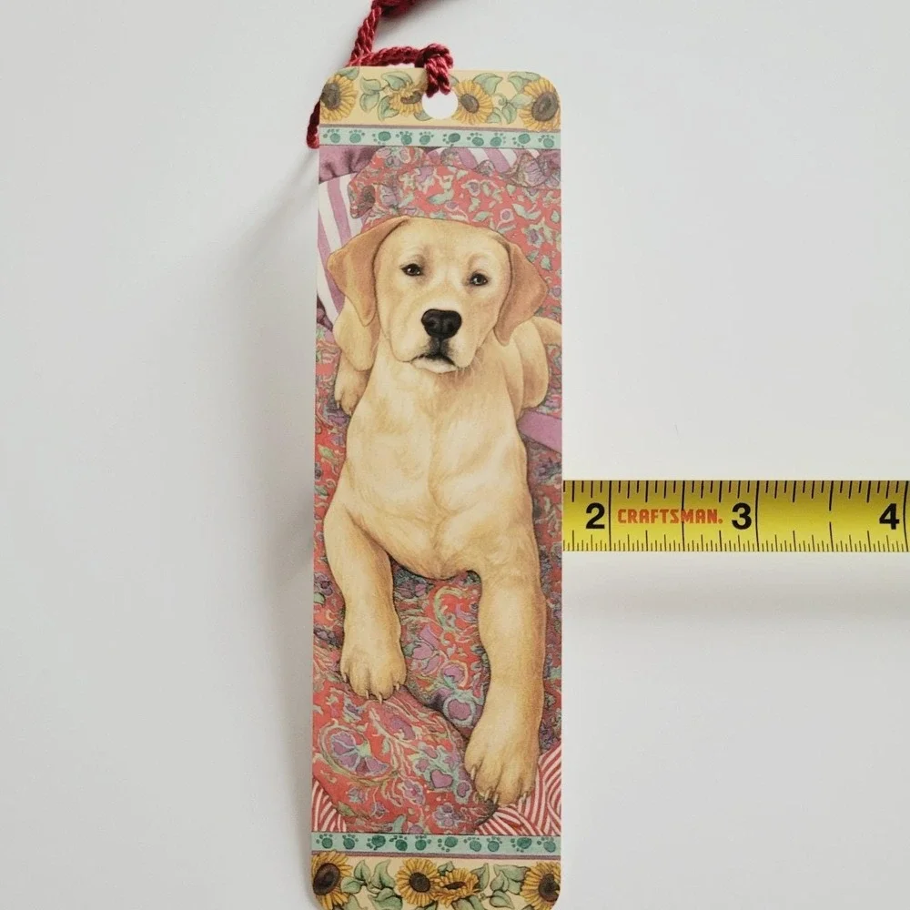 Vintage 90s Dogs Tammy Herriman, Tassel Bookmark, yellow lab, 1996 Artworks DG02
